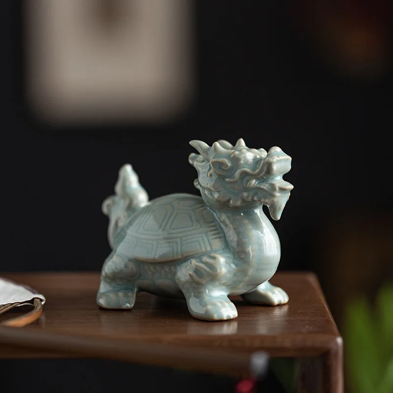 Creative Dragon Turtle Xuanwu Ru Ware Turtle Tea Ornaments Decoration Micro Landscape Bonsai Fish Tank Landscaping Crafts Orname