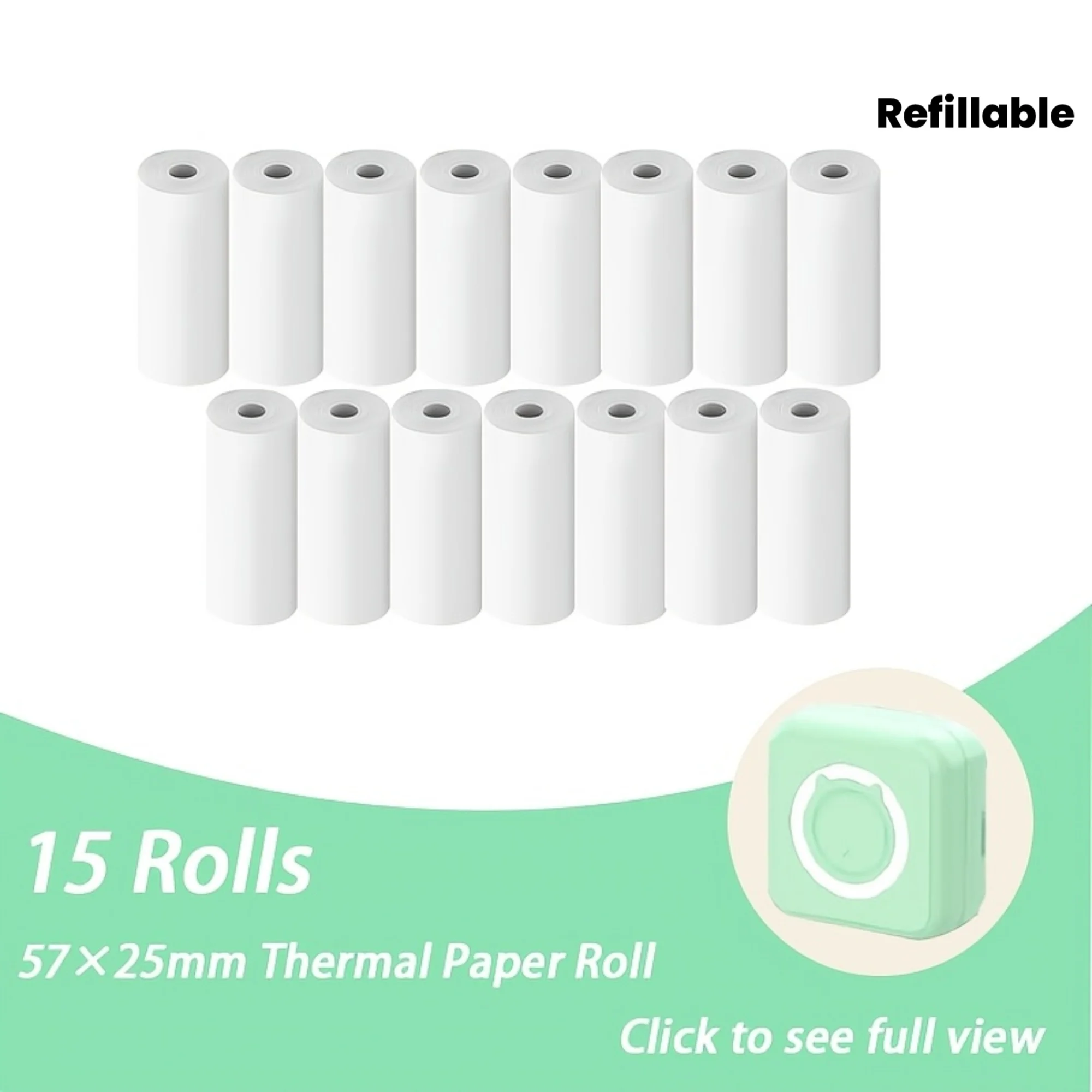 프리미엄 57X25mm 흰색 감열 리필 용지 15롤 휴대용 카메라 인쇄 용지 (메모, 사진, 학습, 업무 기록용)
