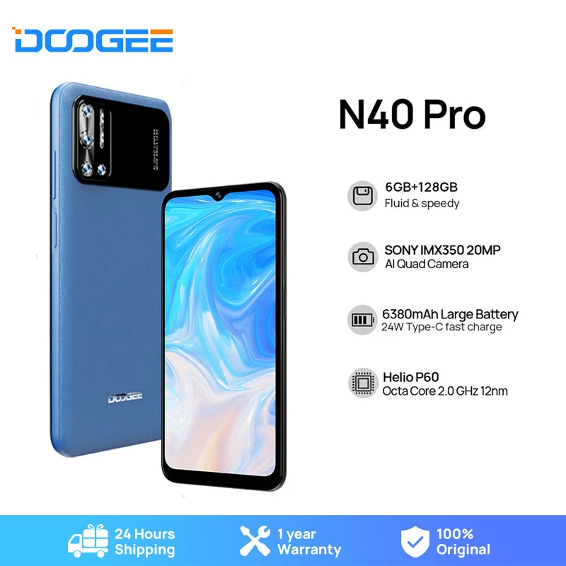 good cell phone for gaming DOOGEE N40 Pro Smartphone 6.5 inch 20MP Quad Camera Helio P60 6GB+128GB Cellphone 6380mAh Battery 24W fast Charging cheap android cell phones
