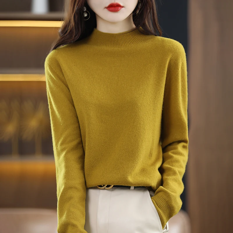 Autumn Winter Woman's Cashmere Sweaters Female Pullover Long Sleeve Half Turtleneck Jumper Knitted Tops Cashmere Sweaters