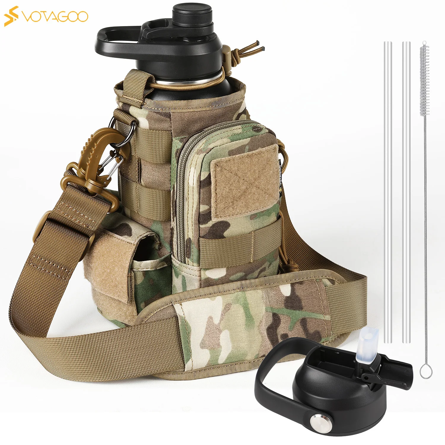 32 Oz Insulated Water Bottle Stainless Steel Tactical Flask Straw Lid & Chug Cap Metal Military Water Bottle Rugged sports water bottle portable water bottle
