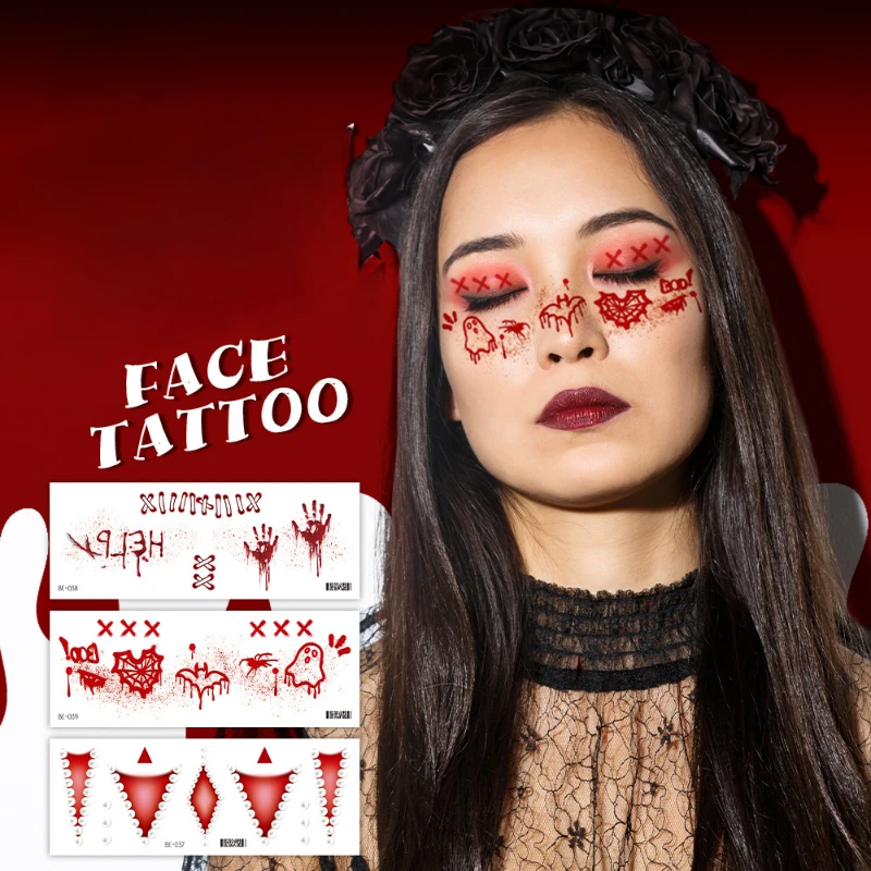 

1pc Disposable Waterproof Halloween Temporary Tattoo Sticker Water Transfer Party Face Eye Makeup Decoration Fake Tattoo Sticker