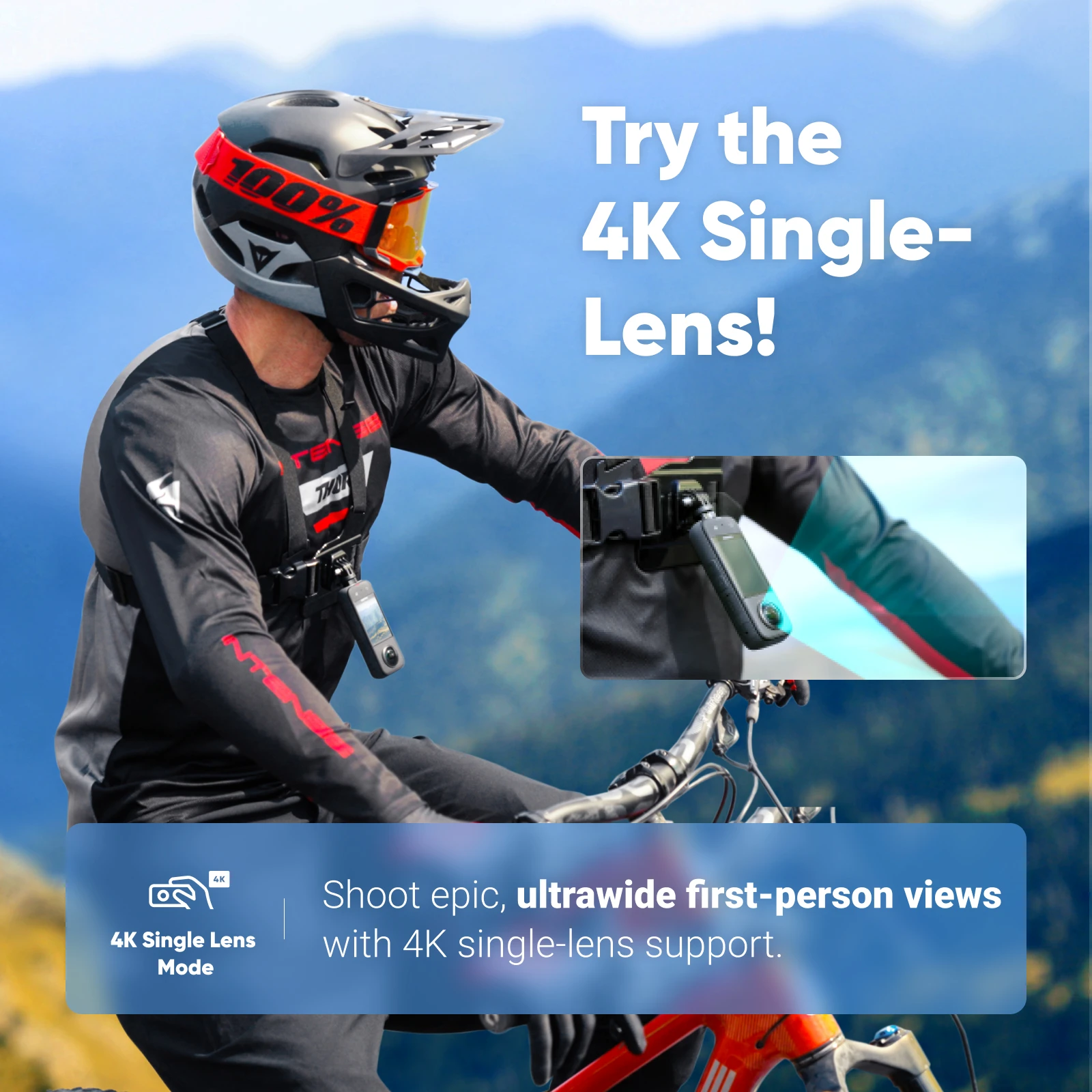 Insta360 X3 Motorcycle Kit Set – Camera + Accessories + 2 in 1 Selfie Stick  + 64gb Memory Card + Lens Cap – Design Info