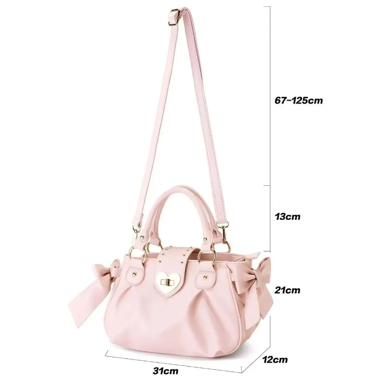 Harajuku Bow Pink Hand Bag Purse Women Japanese Style Soft Casual Crossbody Bag Ladies Sweet Cute Large Capacity Shoulder Bags