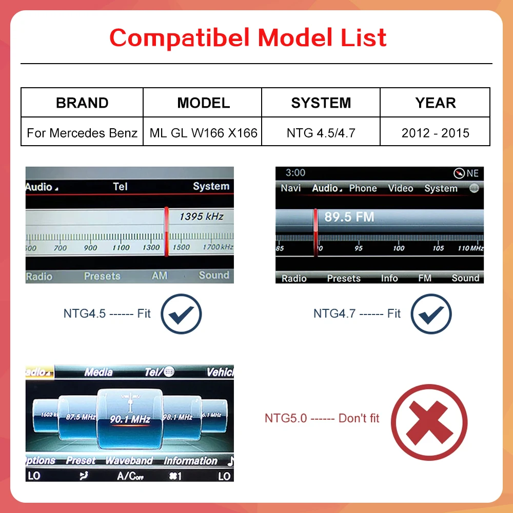 CarPlay inalámbrico Android Auto para Mercedes Benz ML GL W166 X166 2012-2015, con funciones de cámara trasera MirrorLink AirPlay