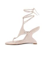 Sandales à talons compensés en daim marron, Sexy, à lacets, noires, talons hauts de 10cm, pour femmes, chaussures de luxe de styliste, à bout rabattable, nouvelle collection été 4