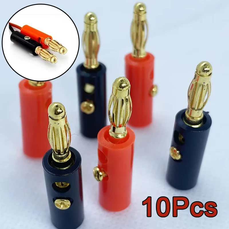 10-Pack Premium Silver Banana Speaker Plugs for Audio/Video Cable Connection