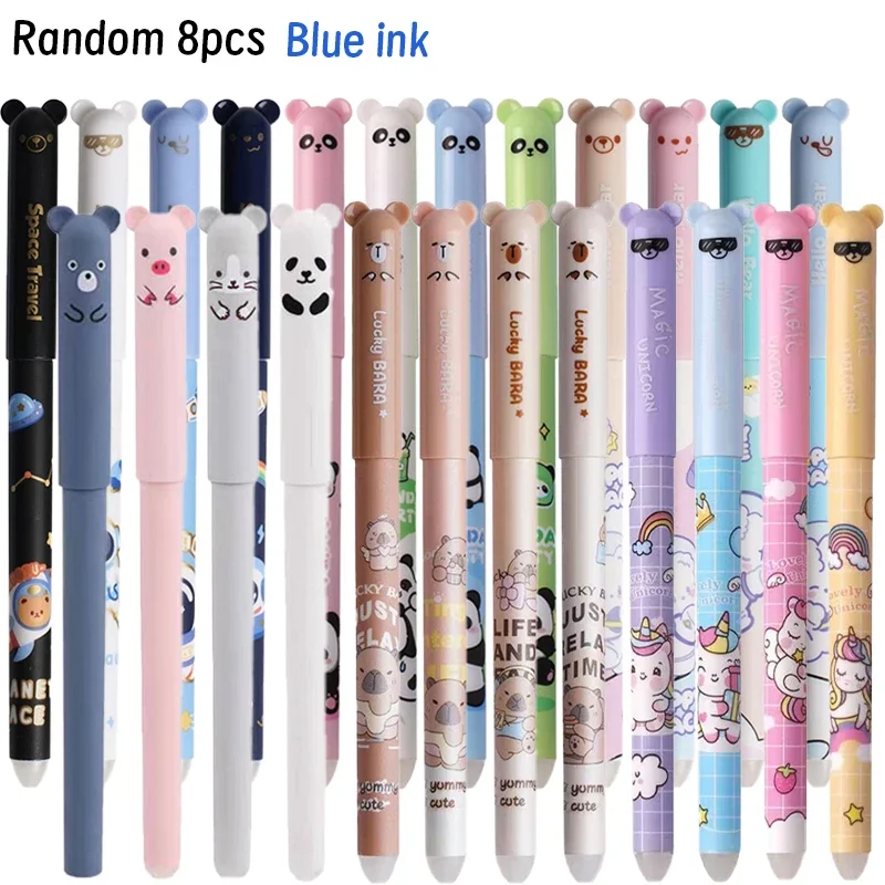 Cartoon Blue Ink Erasable Pen 8/20 Pcs Astronaut Panda Rabbit 0.5mm Neutral Pen Writing Tool Sign School Supplies