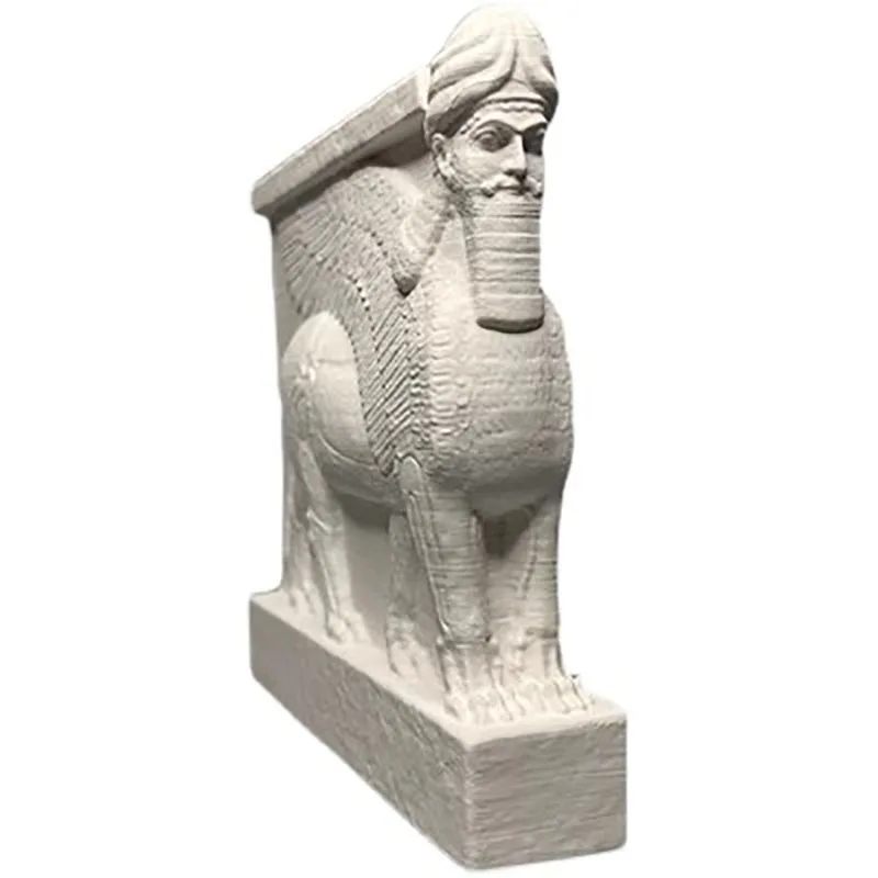 Arab Assyrian Cultural People's First Wing Cow Statue, Gypsum Sculpture Decoration, Home Birthday Gift, Creative Decoration