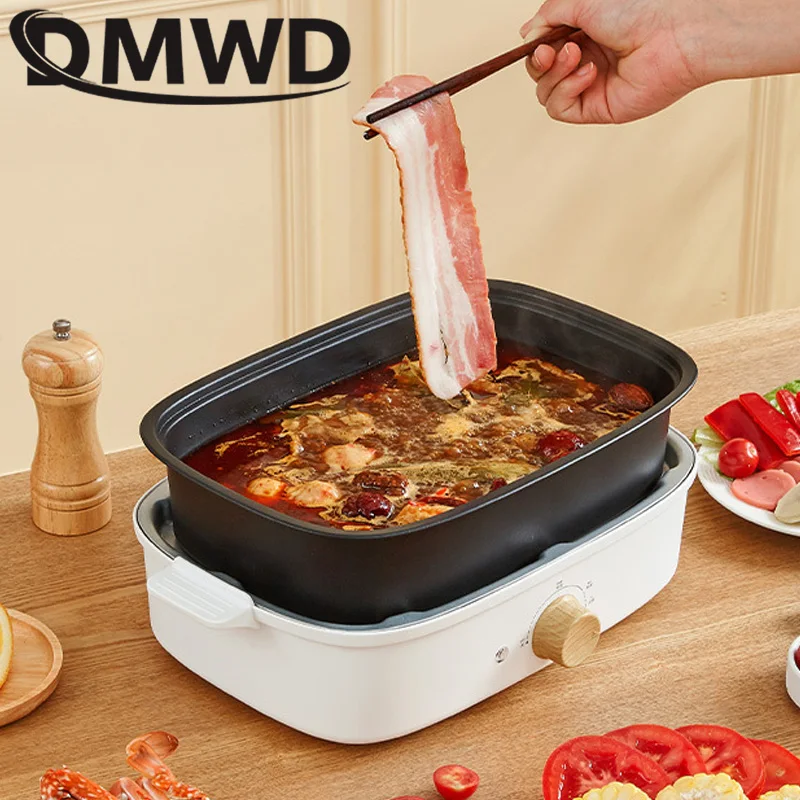Split Electric Multifunction Hot Pot Cooker BBQ Barbecue Oven Grill Plate Non-stick Steak Frying Pan Food Noodle Cooking Skillet 2
