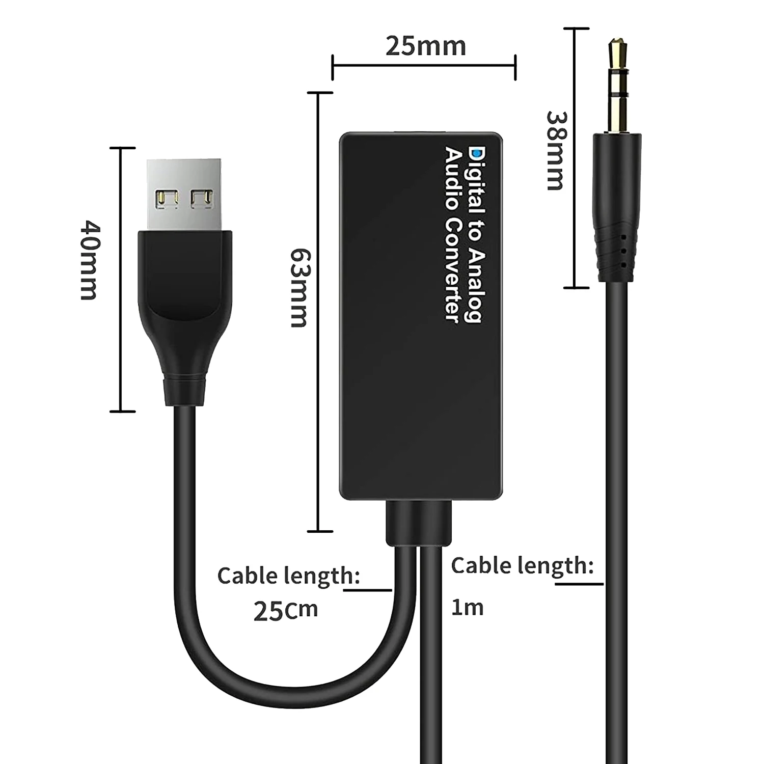 세련된 192Khz 디지털-아날로그 오디오 변환기, DAC 디지털 광학 Toslink-아날로그 3.5Mm 잭 오디오 케이블 어댑터