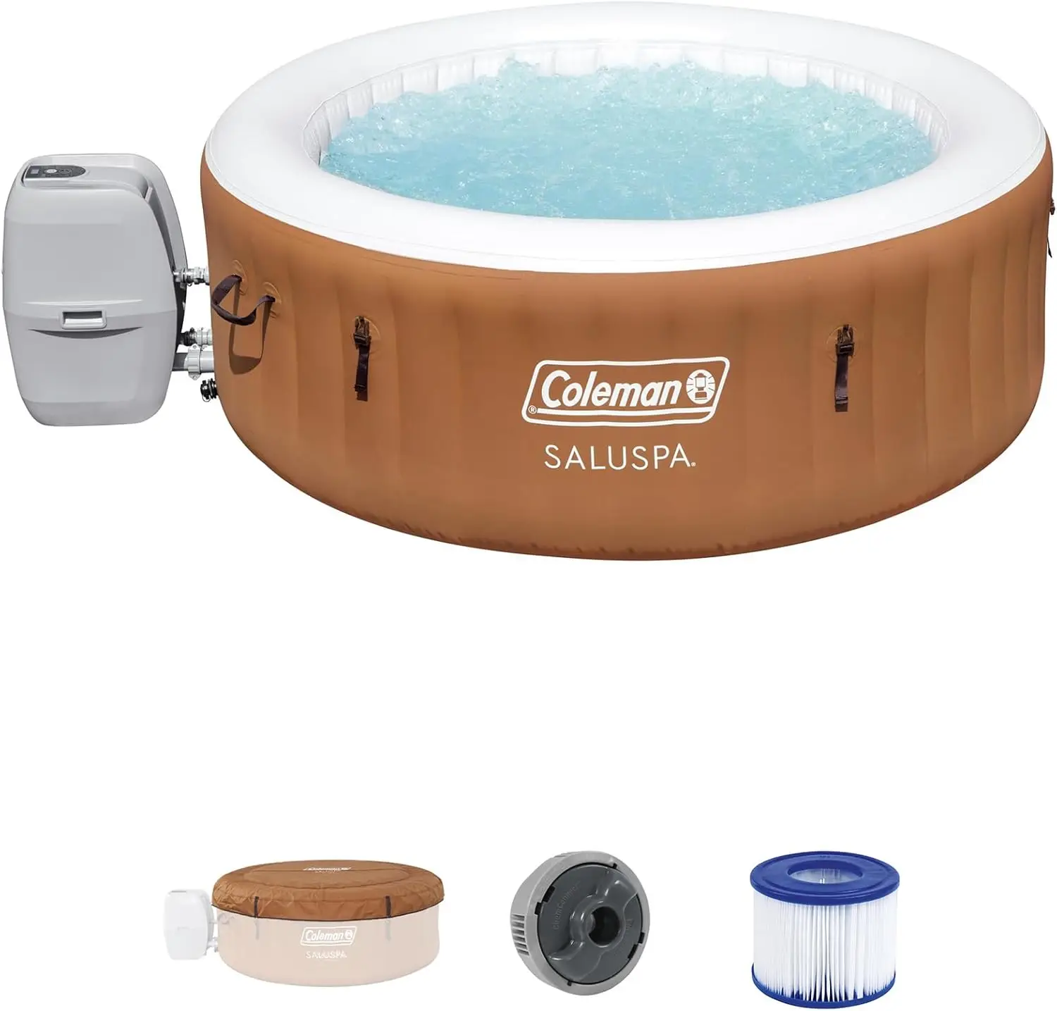 SaluSpa Ponderosa AirJet 2 to 4 Person Inflatable Hot Tub Round Portable Outdoor Spa with 120 Soothing Jets with Cover Orange