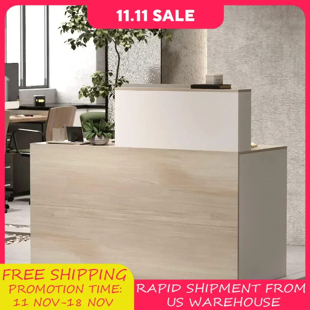 Reception Desk with Counter & Lockable Srotage Drawers, for Salon Reception Room Checkout Office, Natrual
