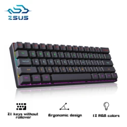 USB Gaming Mechanical Mini Keyboard with Red Switches and RGB Backlighting - 61 - Key Wired Design for Gaming and Office Use (Black)