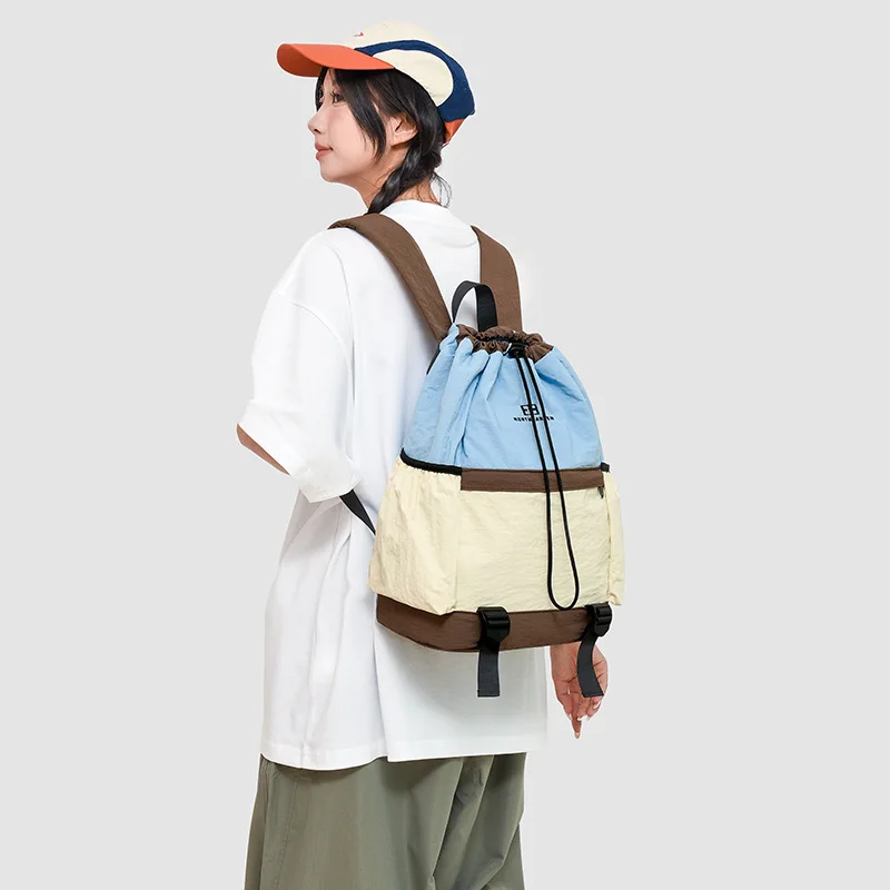 Color Block Drawstring Backpack Lightweight New Large Capacity Sports Outdoor Badminton Bag