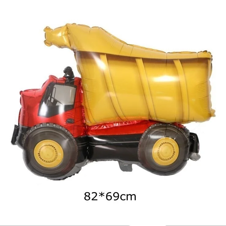 1set Construction Bulldozer Series Disposable Tableware Paper Cups Plates Truck Balloons For Boy's Birthday DIY Party Decoration 