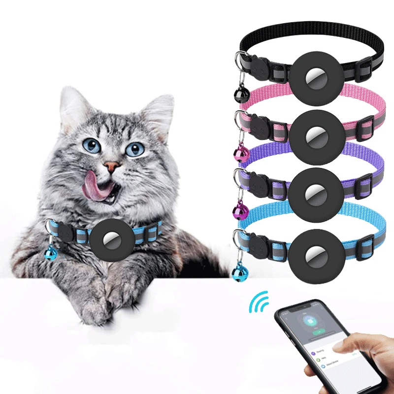 Anti Lost Tracker Anti Lose Tracker Item Locator Anti Lost Locator For Apple Airtags Cover Cat Collar Bell Ring Luminous Nylon Kitten Dog Collar for AirTag GPS Finder Anti Loss Tracker Device