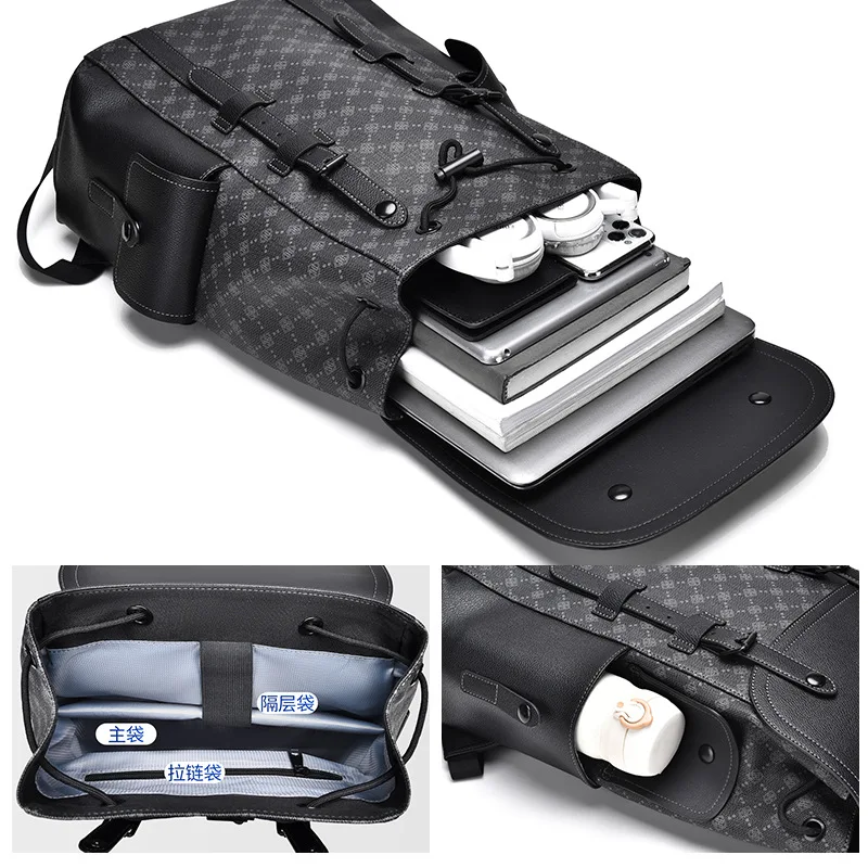 New 15.6-inch men's backpack Leisure printed textured business computer laptop Fashion high-capacity bags for women