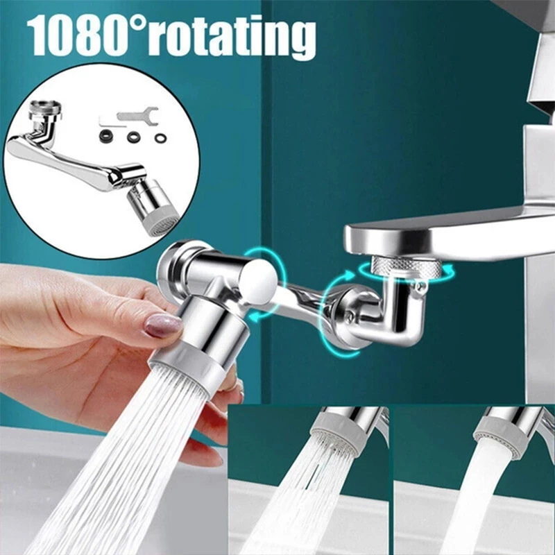 

Universal 1080 Degree Rotatable Faucet Aerator Extender Plastic Splash Filter Faucets Bubbler Nozzle Robotic Arm 2 Modes Faucet