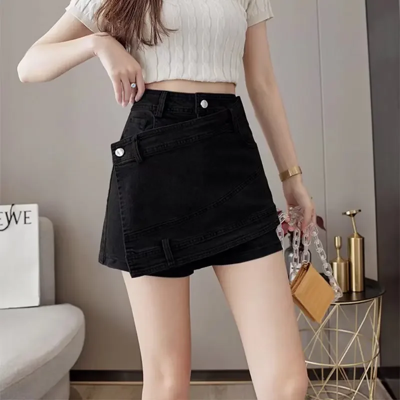 Plus Size S-5XL Denim Skirt Summer Slim Pants Short Skirt Anti Aliasing Irregular Wrap Hip A-line Skirt High Waisted Jean Shorts