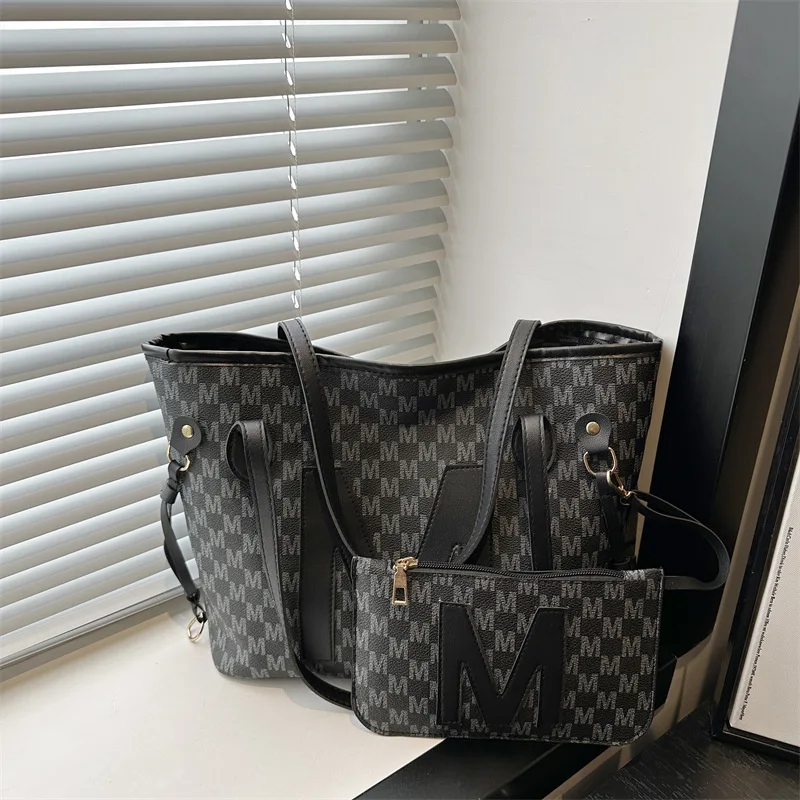 Monogrammed Tote Bag & Mini Bag Set Stylish Purses with Logo Accents Large Capacity Handbags Shoulder Bag for Women's Daily Use