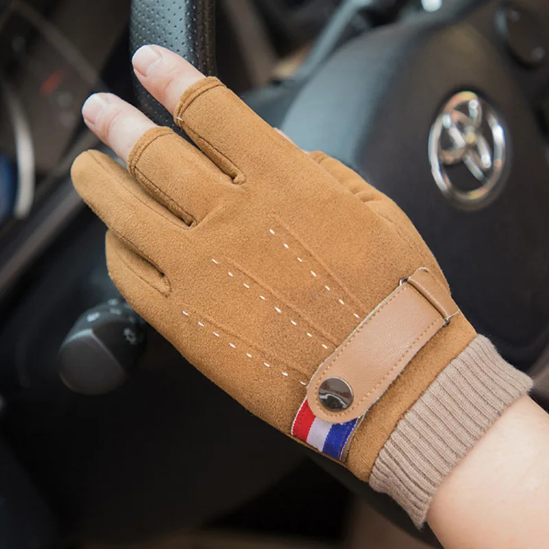 3-Fingerless Winter Men's Fishing Gloves Suede Warm Non-slip Outdoor Sports Cycling Half Finger Hand Protection