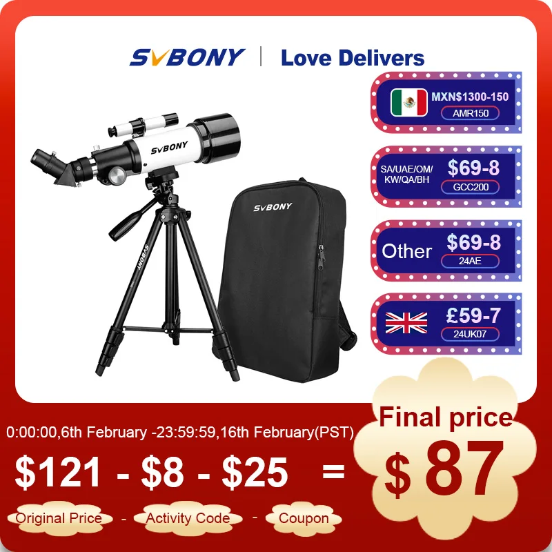 Svbony Sv501P Telescopio Per Bambini Principianti Adulti, Telescopio Astronomico Rifrattore Per Regalo Luna Pianeti, Telescopio Astronomico, Con Trepp