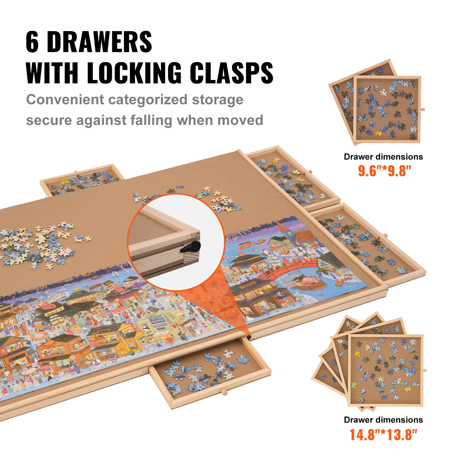 VEVOR 2000 Piece Rotating Puzzle Board Wooden Jigsaw Puzzle Table with 6 Drawers and Cover for Adults and Kids