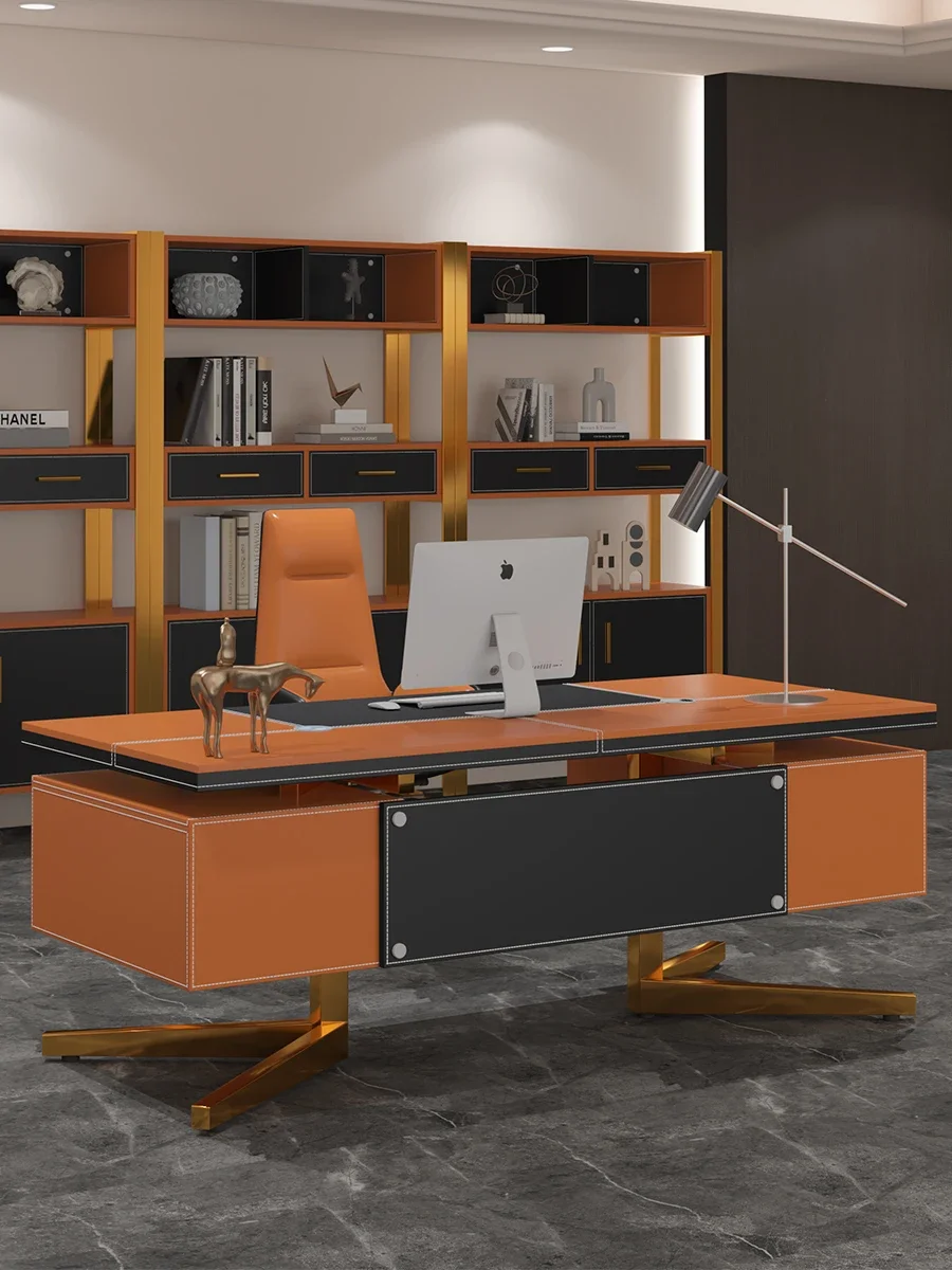 

Современный минималистичный дизайнерский стол для кабинета, домашний длинный кожаный письменный стол, роскошный компьютерный стол, офисная мебель