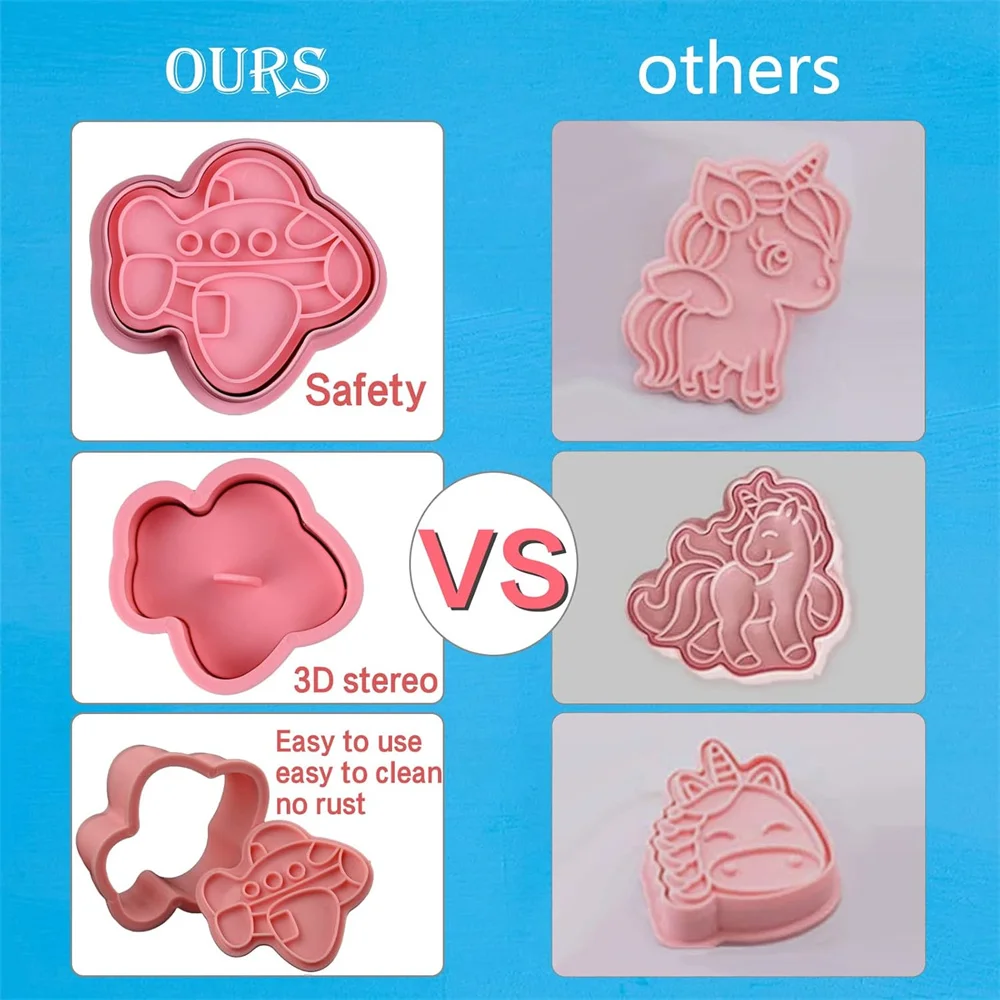 3D Cookie Cutter Stamps Airplane Car Vehicle Cartoon Pressable Stamp Cookie Molds Candy Baking Pastry Tools Baking Molds 8Pcs