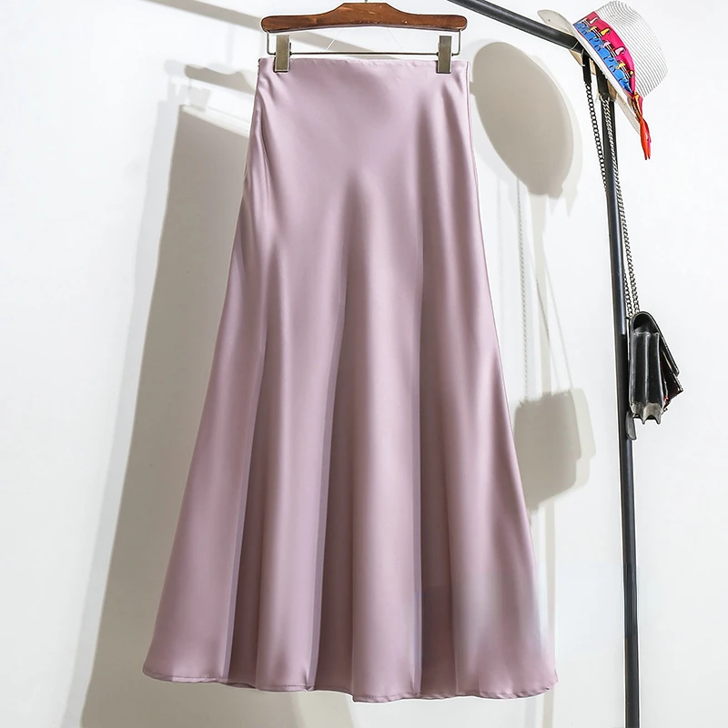 ★2024NEW★LOEUVRE★Satin Long A-lined Skirt Women's Long Skirt 2024 New Fashion Satin Skirt Office Lady