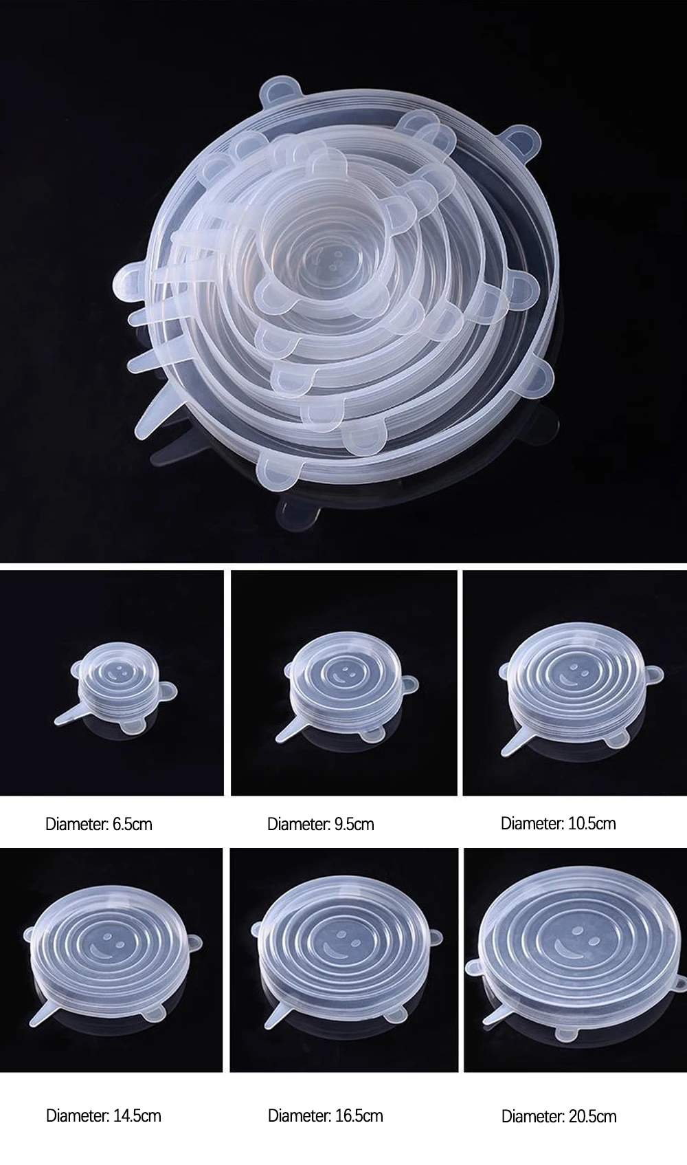 Description Picture 6 of item6PCS Silicone Cover Stretch Lids Reusable Durable and Expendable Lids Silicone Covers for Fresh Food Leftovers Keep Food Fresh