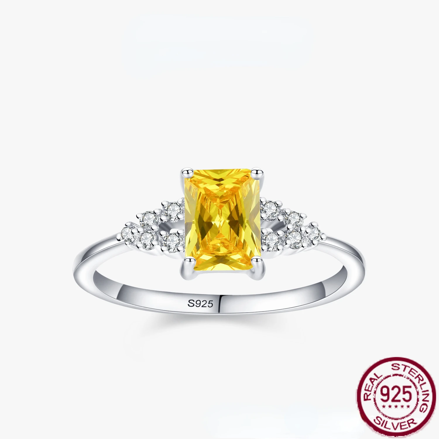 

Серебряное кольцо S925, желтое квадратное бриллиант, высококачественное, простое и элегантное, модное и Универсальное кольцо, ювелирные изделия для женщин
