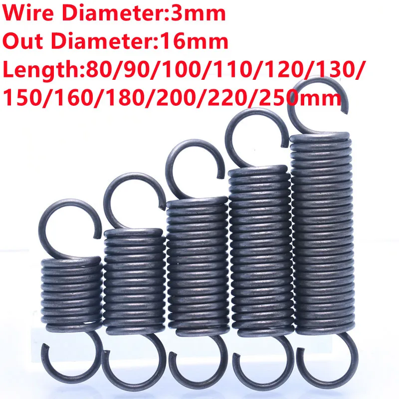 

2PCS,Extension Tension Expansion Spring Hook Springs Steel,3mm Wire Dia*16mm Out Dia*80/90/100/120/150/160/180/200/250mm Length