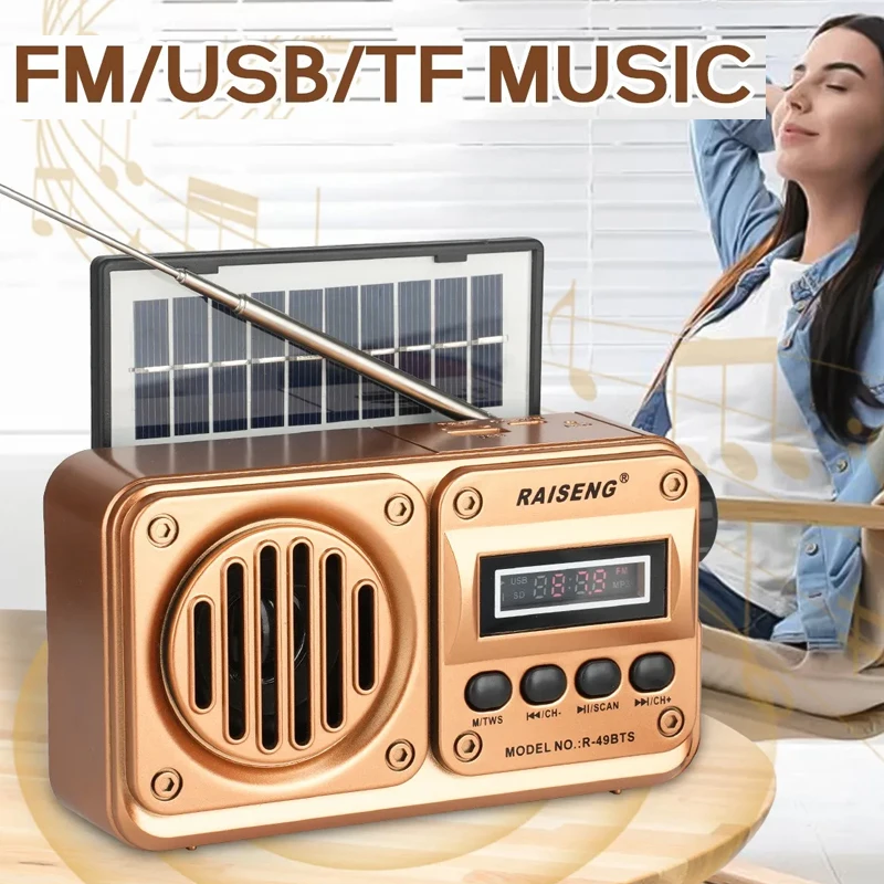 Emergency Solar Rechargeable Radio, Bass Card, High-quality Bluetooth Speaker, FM Automatic Search Radio