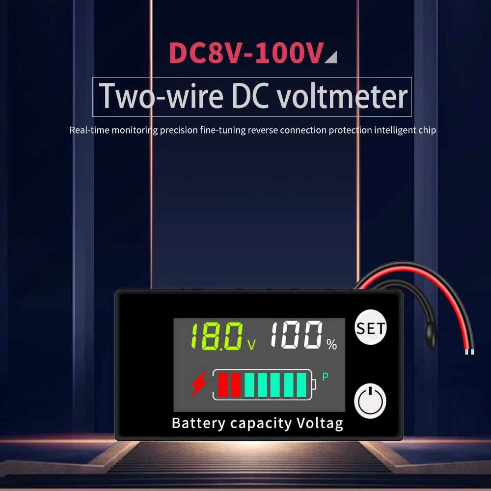 

8-100v Battery Capacity Indicator with Temperature Warning LCD Display Car Lithium Voltage Tester Voltmeter 12v Dc Battery Meter
