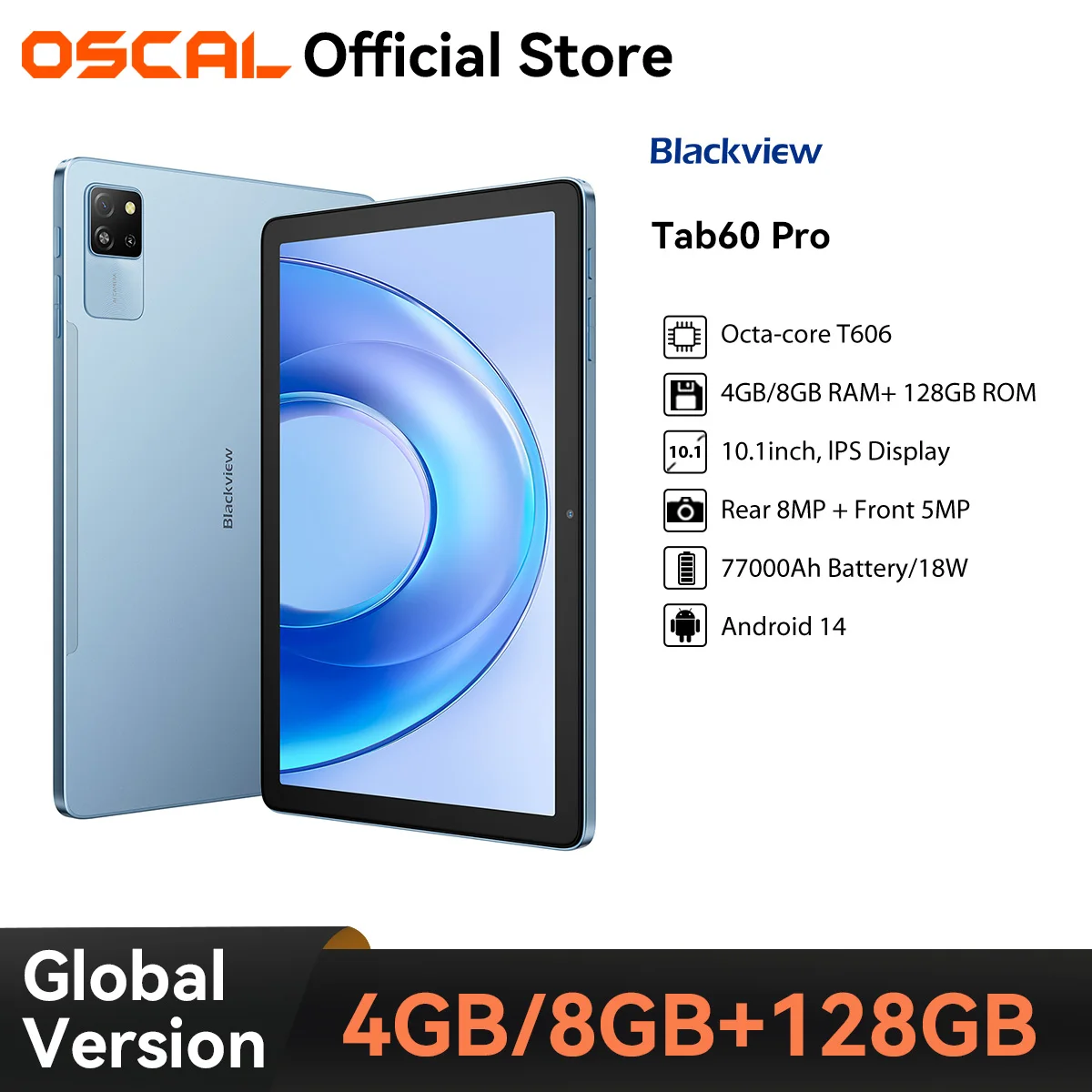 OSCAL Blackview Tab 60 Pro Tablet PC Android 14, 10.1'' IPS