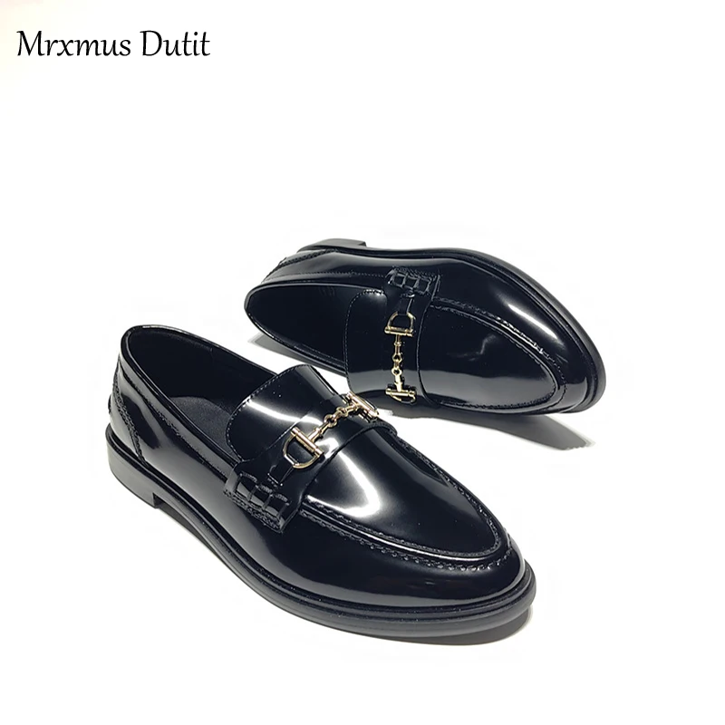 Mrxmus Dutit 2024 Fashion Women New England Style Genuine Leather Round Head Flats Shoes Casual Wild Simple Loafers Female - Image 5