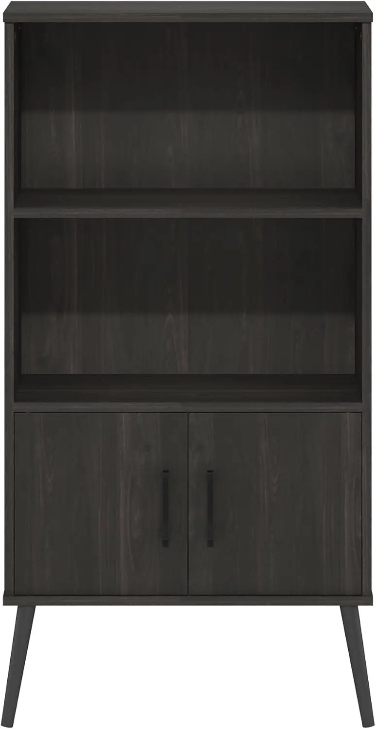 Claude Mid Century Style Accent Wooden Leg Bookcase Cabinet with Storage Organizer Shelves, Espresso