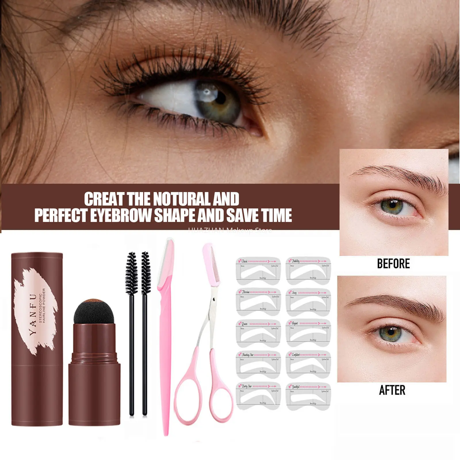 

Professional Eyebrow Stamp Stencil Kit Trimmer Waterproof Brow Pen Tint Cosmetic Contour Natural Hairline Enhancer Powder Makeup