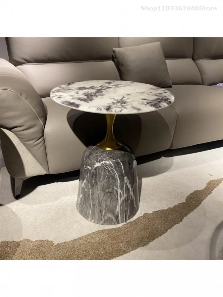 Pure Natural Marble Side Table Round Table Simple Modern Sofa Living Room Round Small Coffee Home High-end Sense