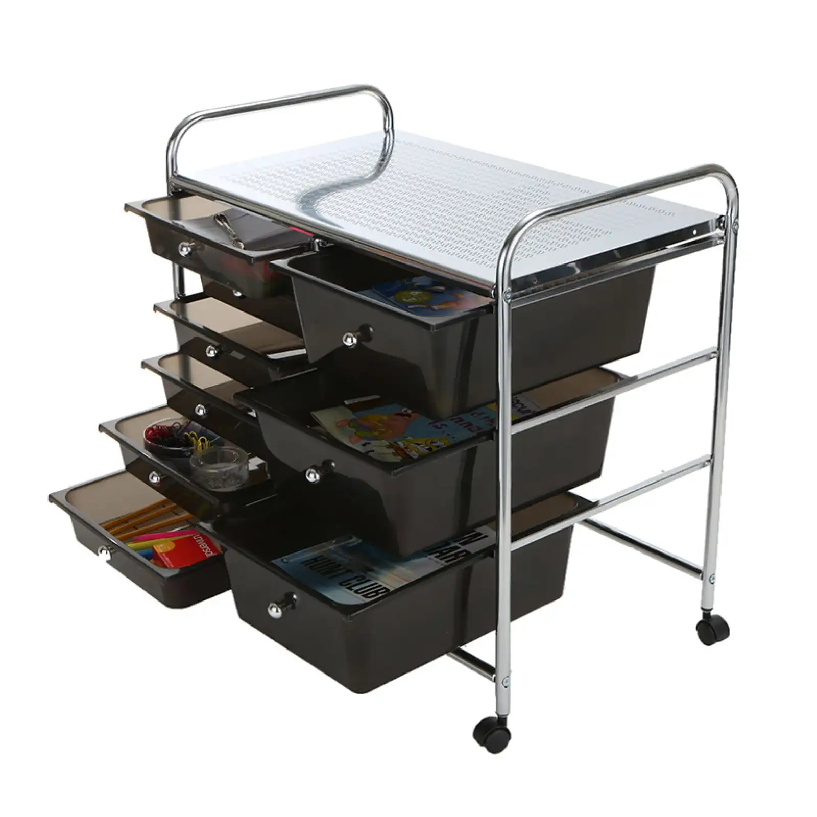 

Mind Reader 3-Tier 9-Drawer Rolling Cart, Metal and Plastic, 26-1/4"H x 15-1/4"W x 24-1/4"L, Black