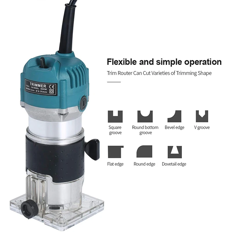 220V 800W Woodworking Electric Trimmer Wood Milling Engraving Slotting Trimming Machine Hand Carving Router EU Plug 6.35mm