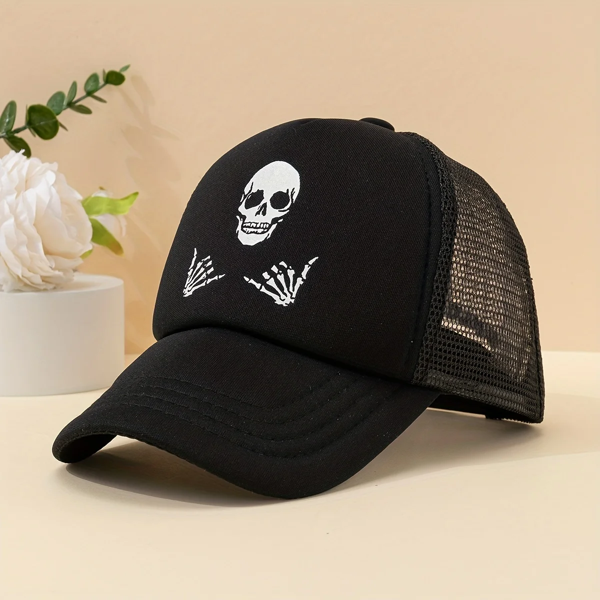 A neutral embroidered skull baseball cap visor for children_voghion.com