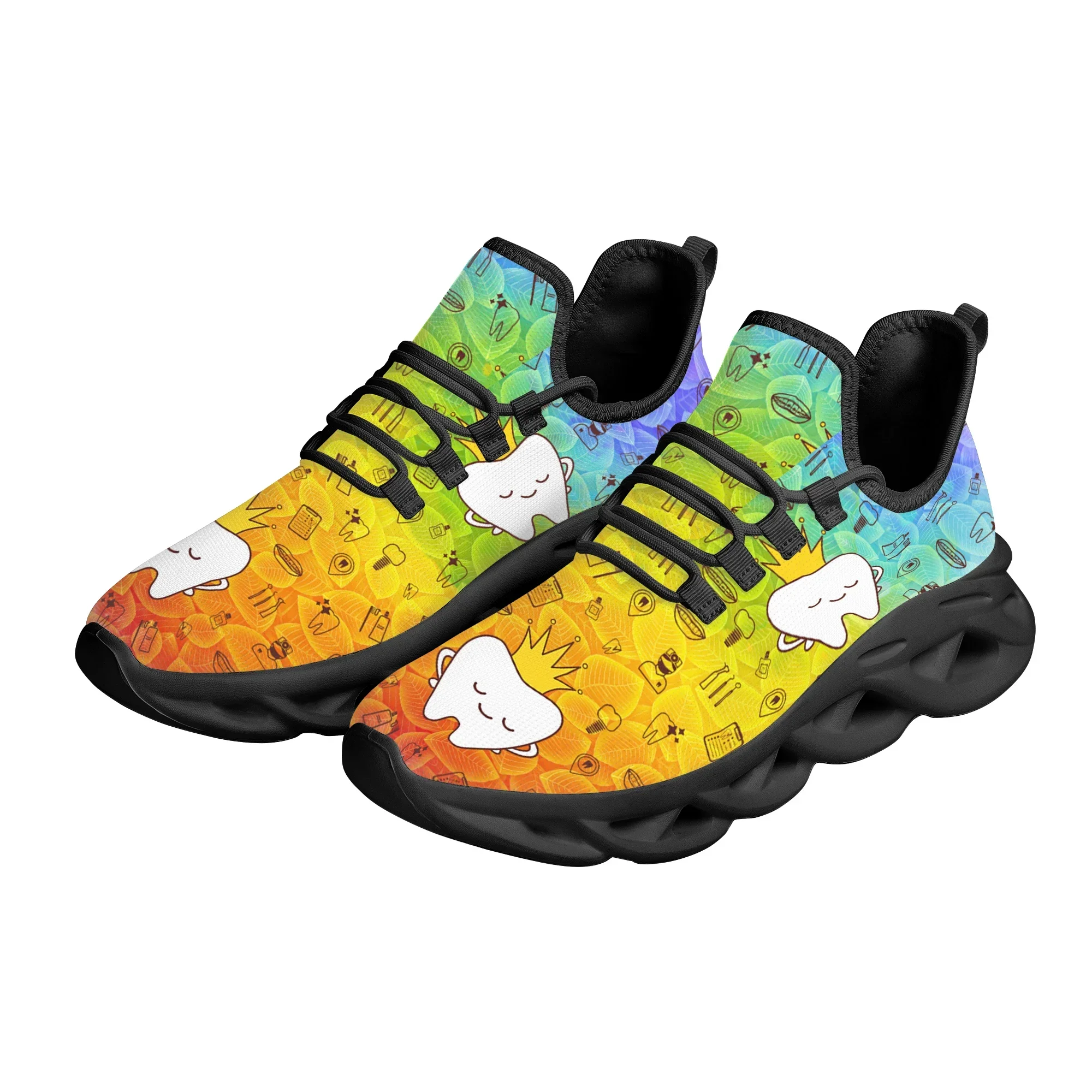 Gradient Cute Crown Tooth Print Sneakers Fashion Comfortable Lace-up Nursing Shoes Outdoor Street Trend Breathable Flat Shoes