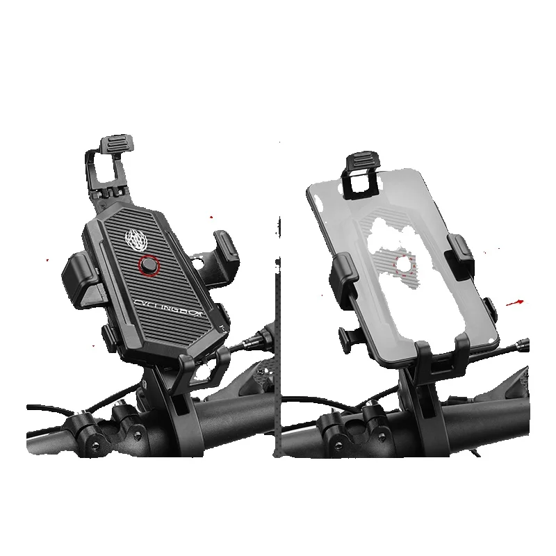 Polkupyörän yhdellä napsautuksella lukittuva puhelinpidike, pyörivä ja säädettävä, kiinteä alumiiniseoskiinnike, automaattinen tarttumiskiinnike_voghion.com