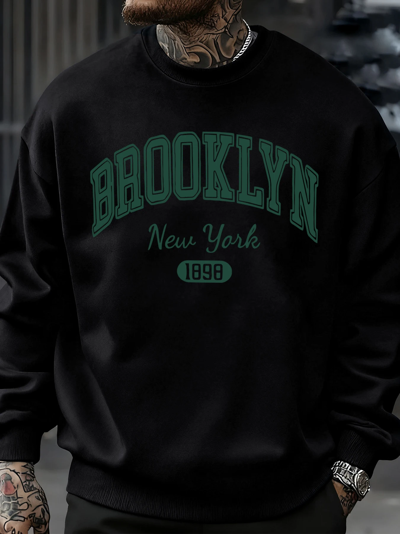Brooklyn New York 1898 Baskılar Kazak Sonbahar Erkek Giysileri Polar Moda Kazak Rahat Bisiklet Yaka Spor Giyim Gevşek Yumuşak Üst