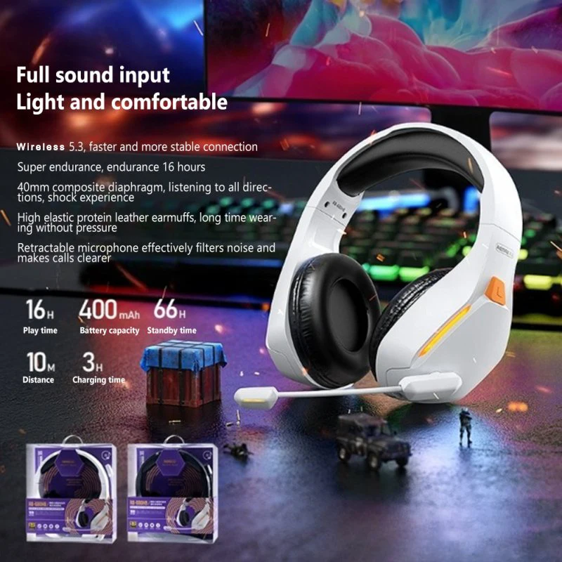

RB-680HB Wireless Head-Mounted Gaming Headphone Noise Reduction Music Call Headset BT 5.3 HD Microphone Long-standby Earphone