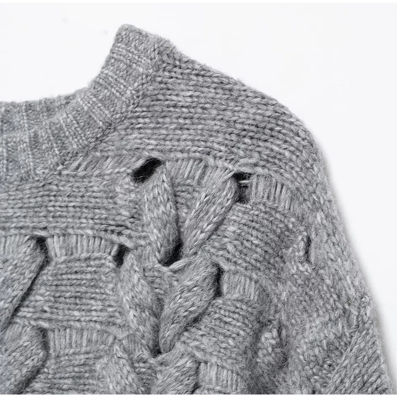 Suéteres casuales de punto con cuello redondo para mujer, suéter vintage holgado gris de manga larga, suéter para mujer, moda urbana versátil.