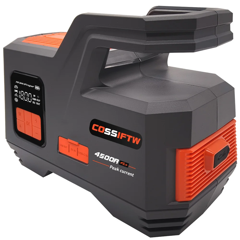 Digital Jump Starter With Air Compressor 4500A 20000mAh For Car Emergency Booster Starting Device For Car Tire Ball
